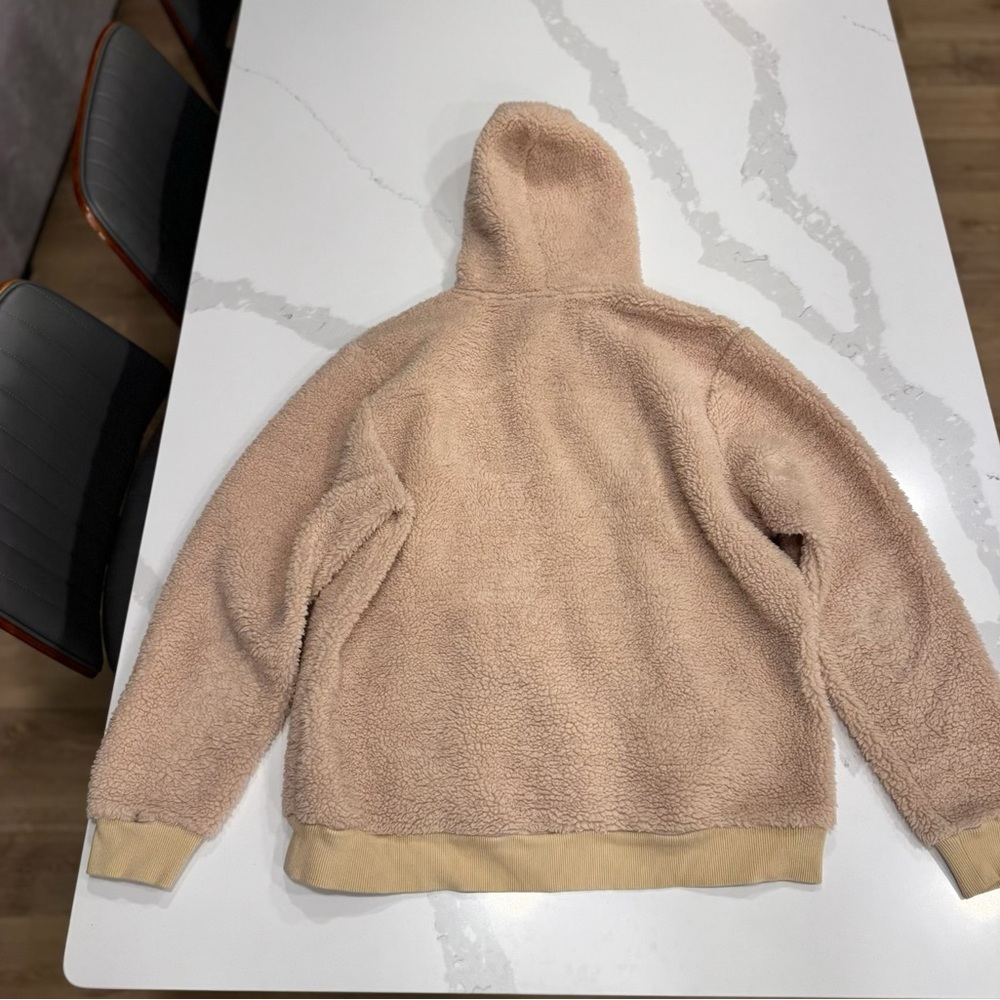 Boohoo Men's Beige Zip-Up Fleece Sweater